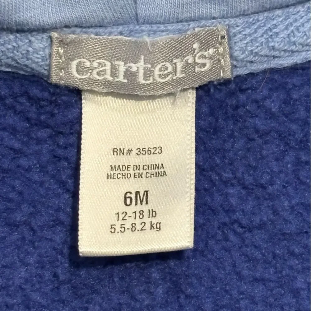 Carter's Infant Baby Blue Hoops Full Zip Hoodie Pockets Size 6M Embroidered
